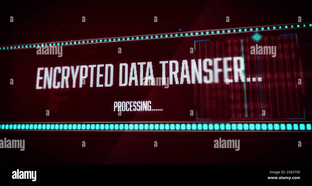 Processing text image over red and blue digital interface Stock Photo