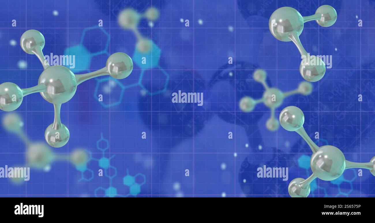 Image of floating molecules and data processing Stock Photo