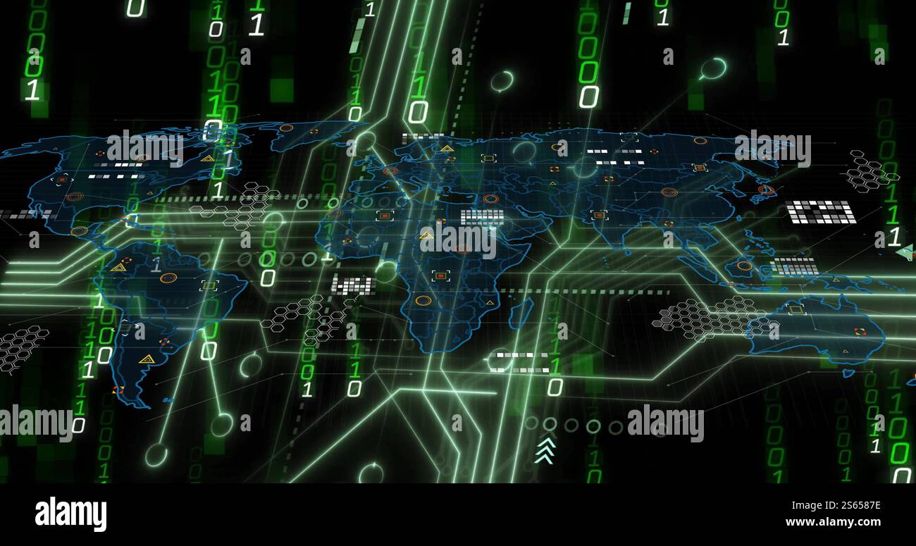 Image of data processing and diagrams over world map Stock Photo - Alamy