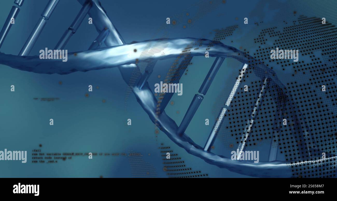 Image of digital data processing, globe over dna strand Stock Photo