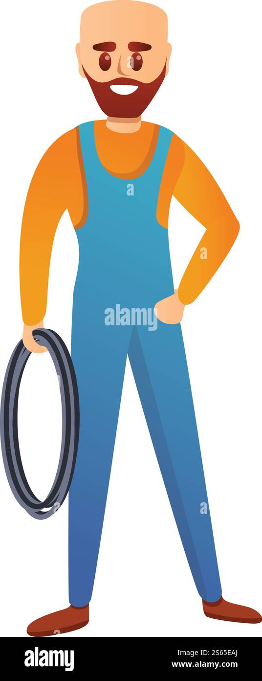 Engineer with cable icon. Cartoon of engineer with cable vector icon ...