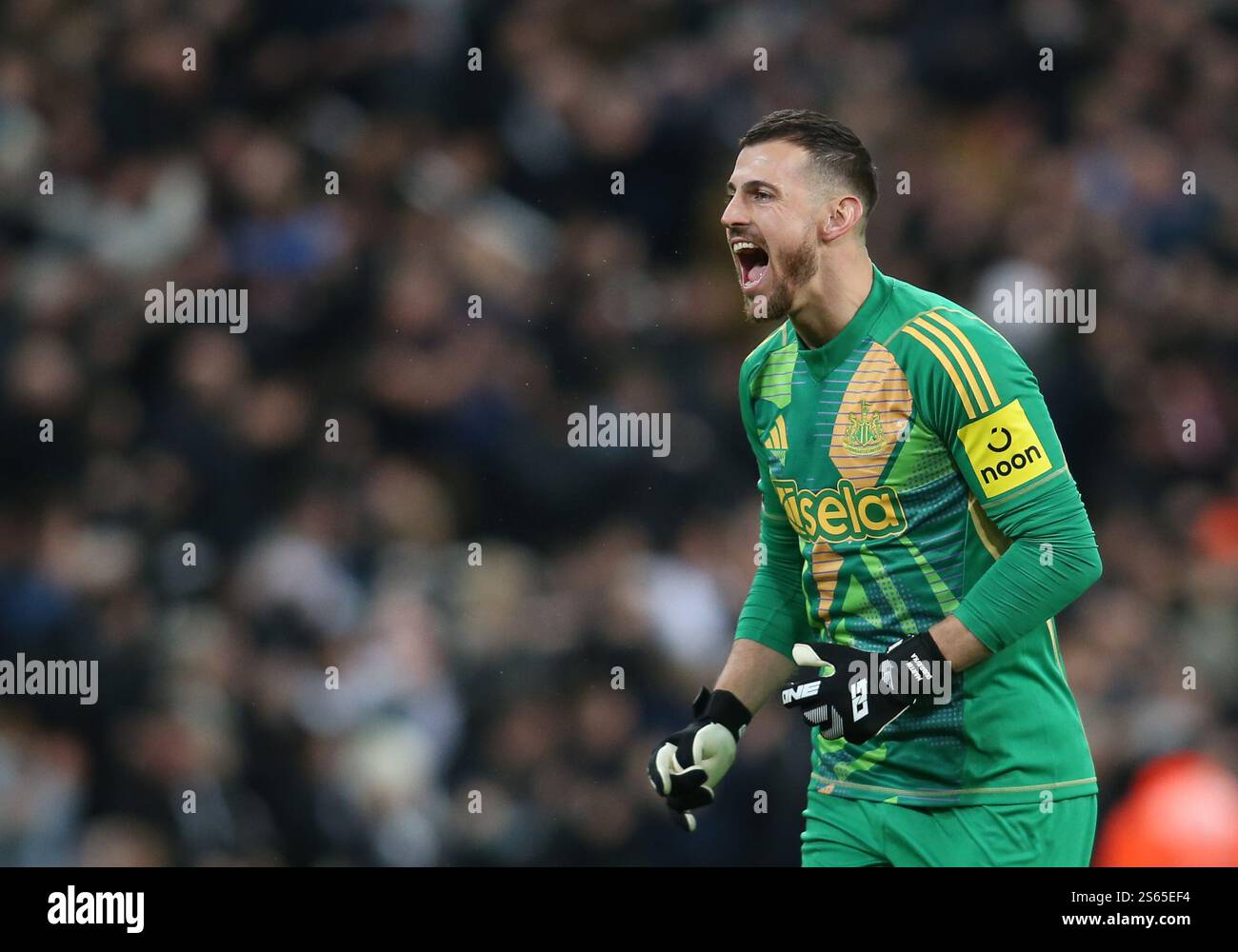 Newcastle United Goalkeeper Martin Dúbravka celebrate's Newcastle United's Alexander Isak first goal during the Premier League match between Newcastle United and Wolverhampton Wanderers at St. James's Park, Newcastle on Wednesday 15th January 2025. (Photo: Michael Driver | MI News) Credit: MI News & Sport /Alamy Live News Stock Photo