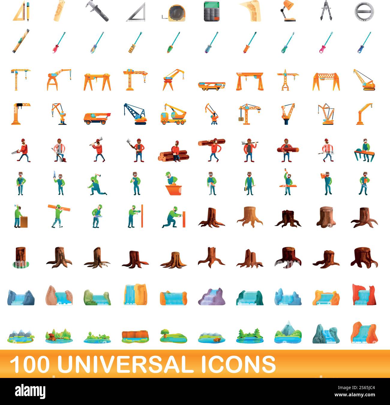 100 universal icons set. Cartoon illustration of 100 universal icons ...