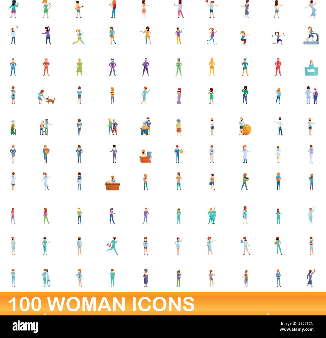 100 woman icons set. Cartoon illustration of 100 woman icons vector set ...