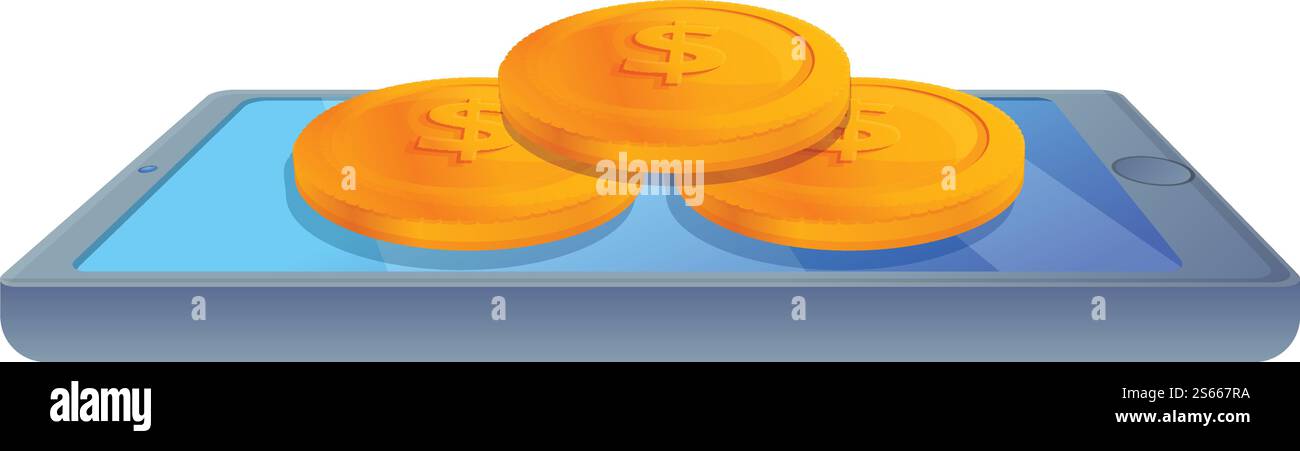 Digital phone coins icon. Cartoon of digital phone coins vector icon ...