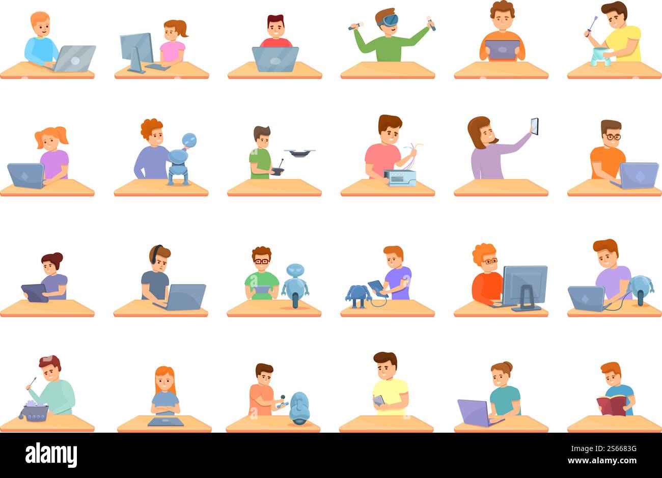 Programming for children icons set. Cartoon set of programming for children vector icons for web design. Programming for children icons set, cartoon style Stock Vector