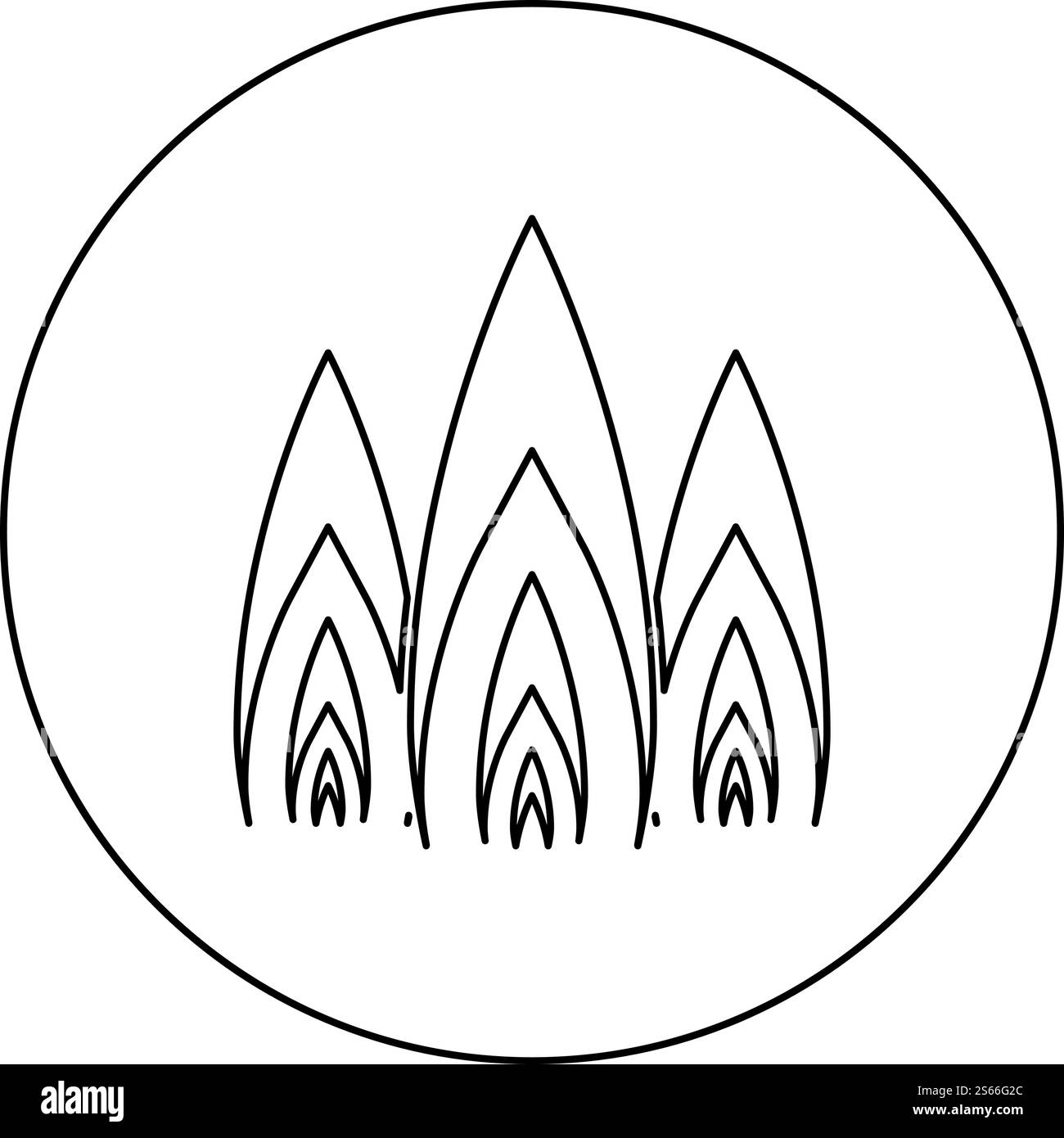 Three flame fire Burn bonfire 3 tongues icon in circle round outline ...