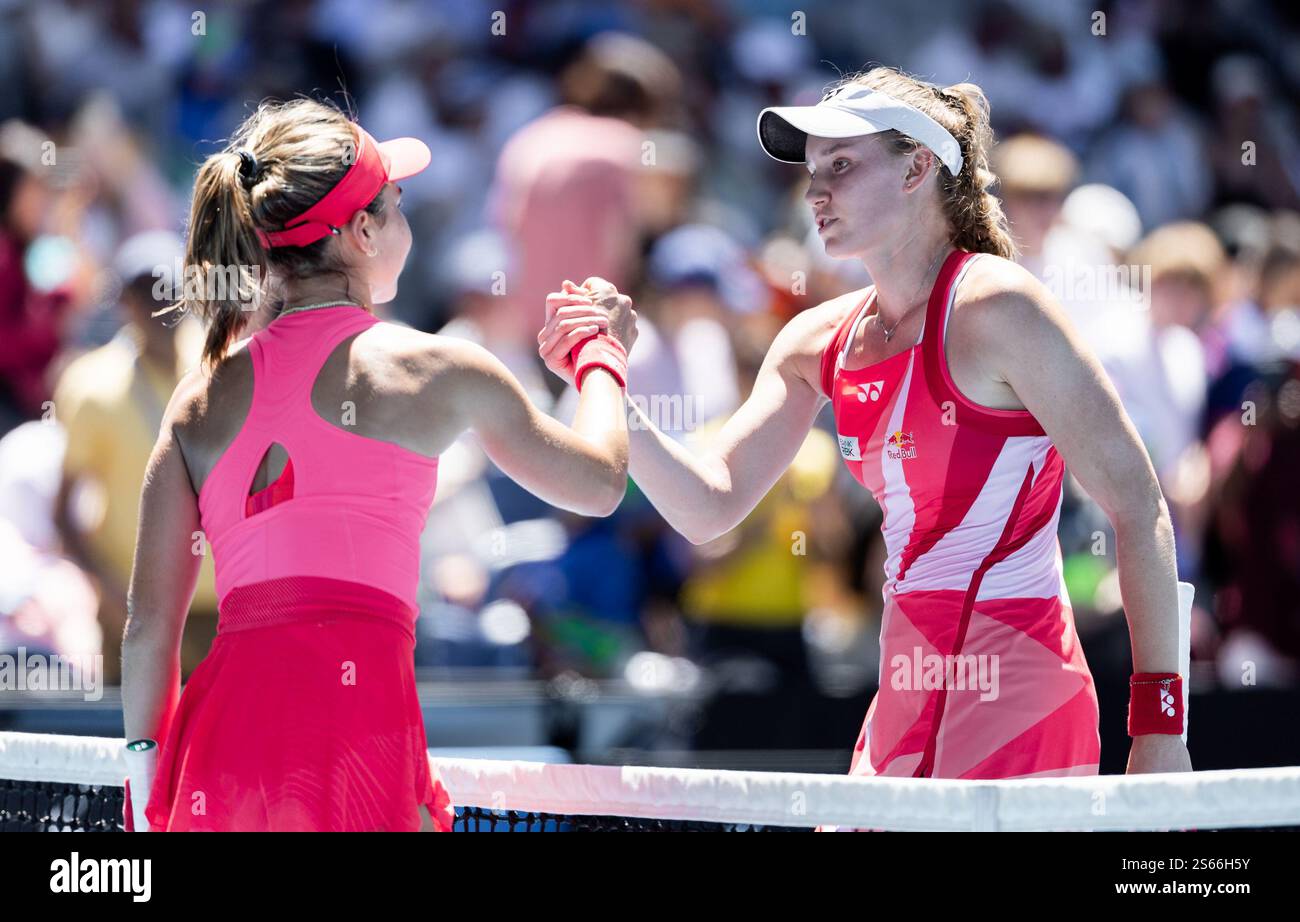 Melbourne Australia 16th Jan 2025 Elena Rybakina R Of Kazakhstan Melbourne Australia 16th Jan 2025 Elena Rybakina R Of Kazakhstan Shakes Hands With Iva Jovic Of The United States After Their Womens Singles 2nd Round Match At Australian Open Tennis Tournament In Melbourne Australia Jan 16 2025 Credit Hu Jingchenxinhuaalamy Live News 2S66H5Y