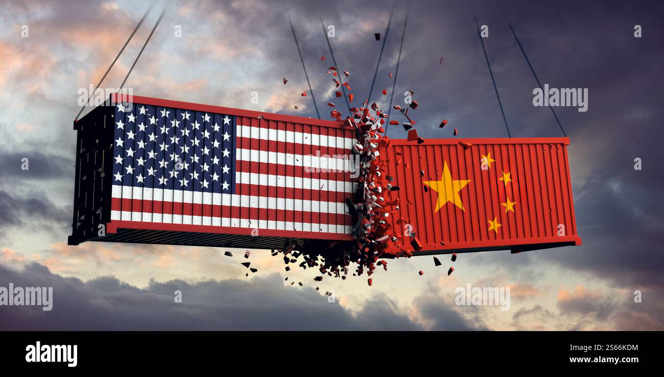 Us china flags trade war cargo containers hi-res stock photography and ...