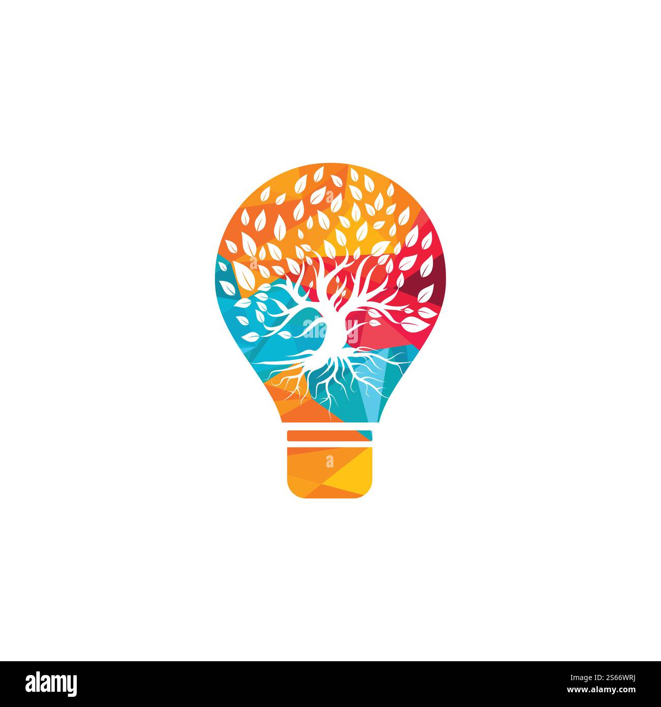 Bulb lamp Tree Roots vector logo design. Eco Energy Vector Logo Template. Stock Vector