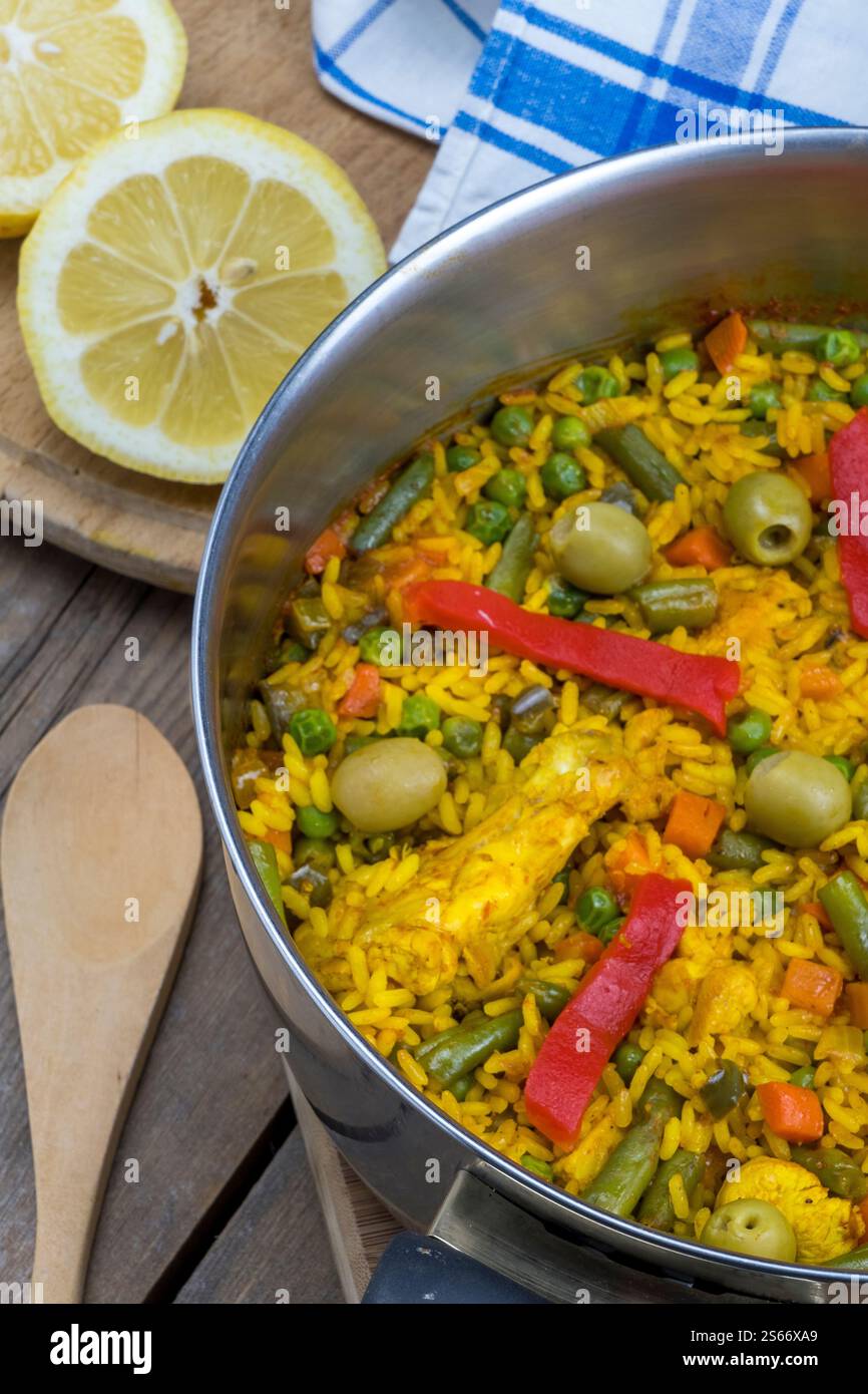 Homemade yellow rice typical of the Canary Islands Stock Photo - Alamy