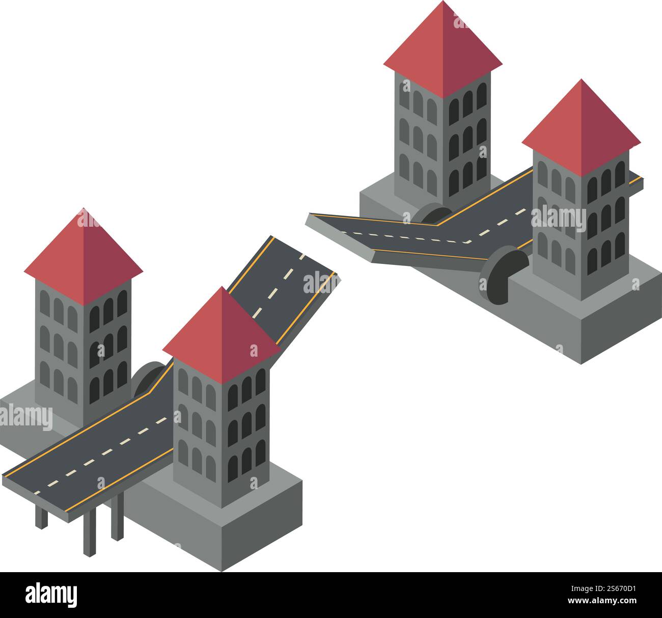 Tower bridge icon. Isometric of tower bridge vector icon for web design isolated on white background. Tower bridge icon, isometric style Stock Vector