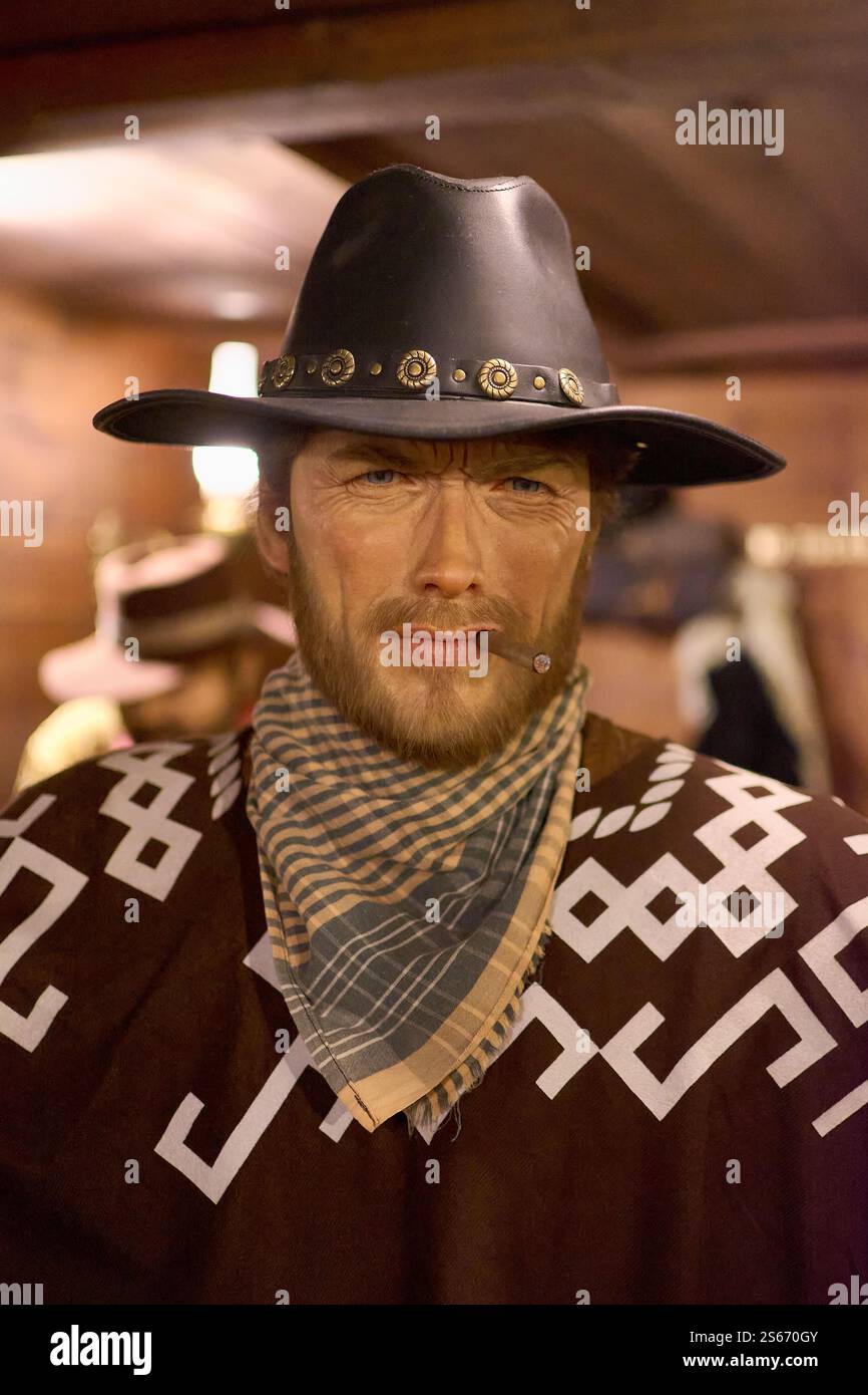 Madrid Spain January 16 2025 Wax Figure Of Clint Eastwood As A Madrid Spain January 16 2025 Wax Figure Of Clint Eastwood As A Cowboy With A Detailed Outfit Including Hat And Bandana On Display At The Madrid 2S670GY