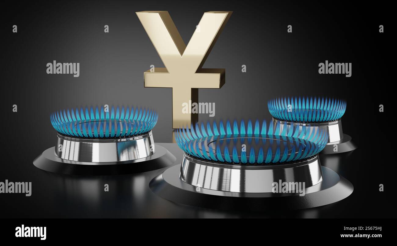 Propane butane gas burners and chinese yuan currency sign - 3D ...