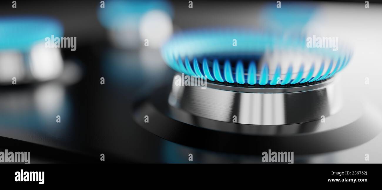 Propane butane gas burners with defocused background - 3D illustration ...