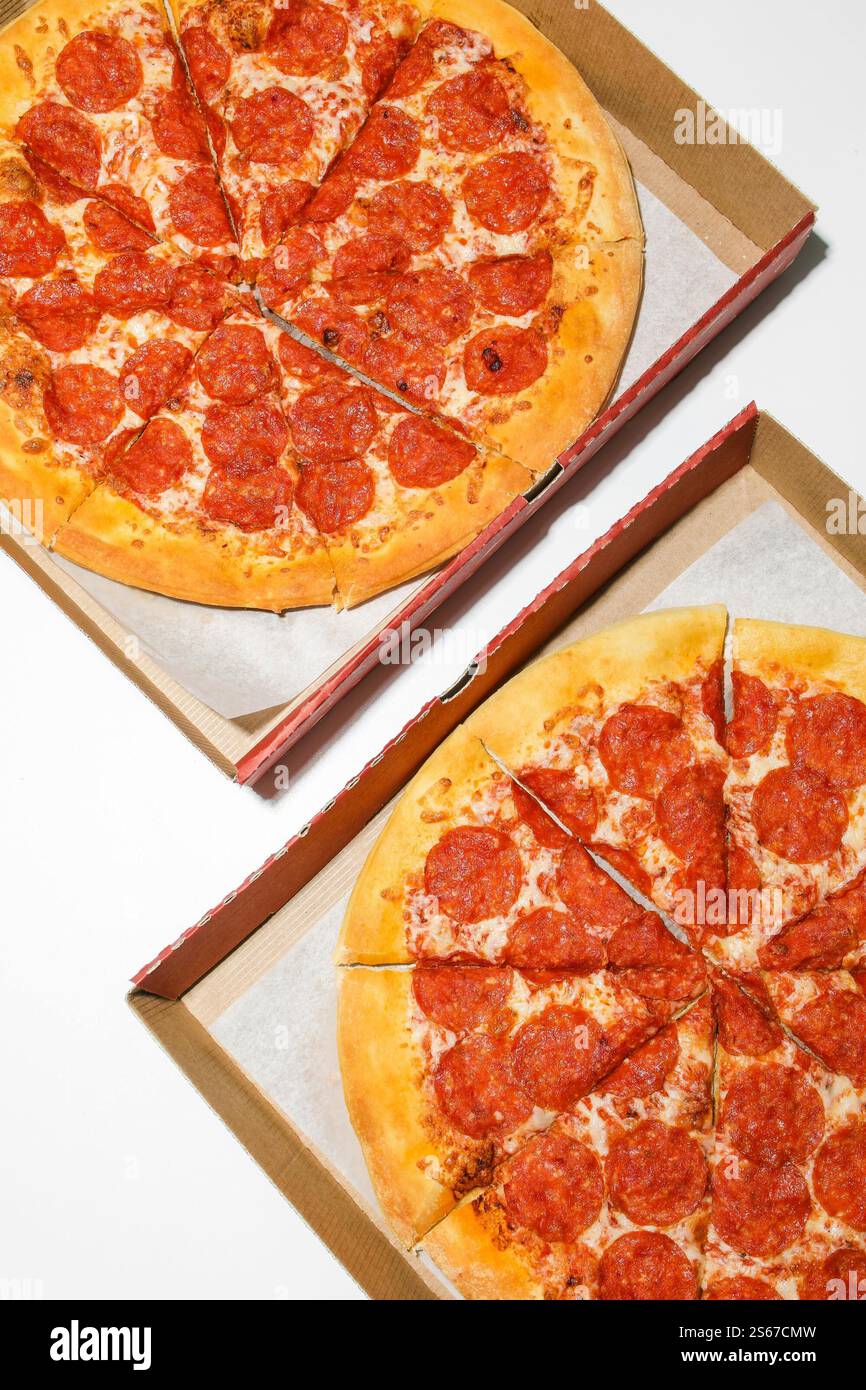 Pepperoni Pizza on a Box Stock Photo