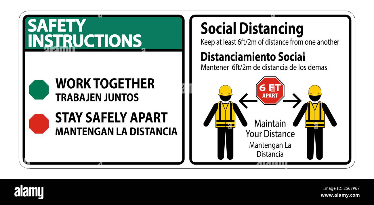 Safety Instructions Bilingual Social Distancing Construction Sign ...