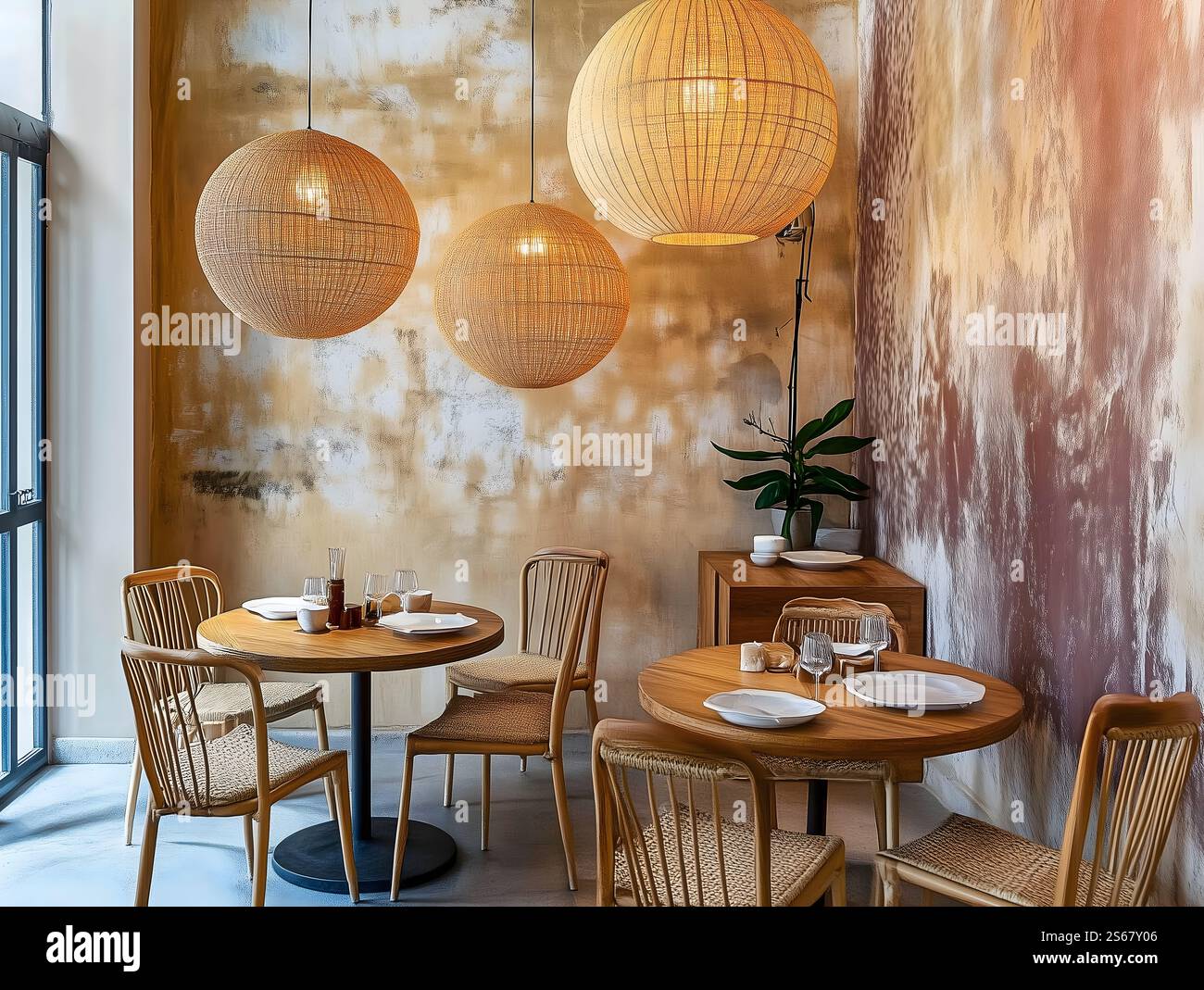 Cozy Restaurant Interior with Wooden Furniture and Warm Lighting Stock ...