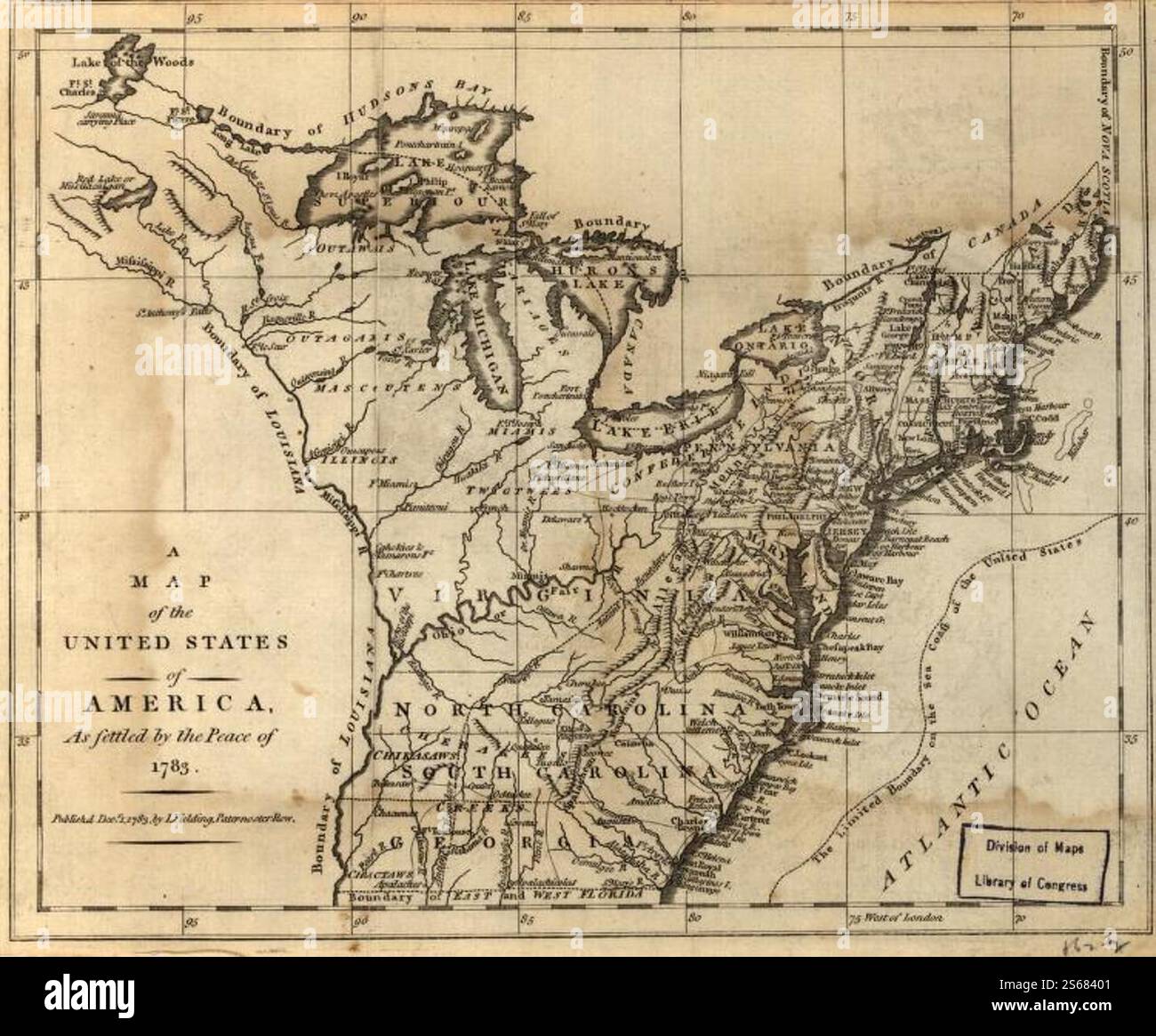 A map of the United States of America - A Map Of The United States Of America As Settled By The Peace Of 1783 1783 By Fielding John Publisher 2S68401 