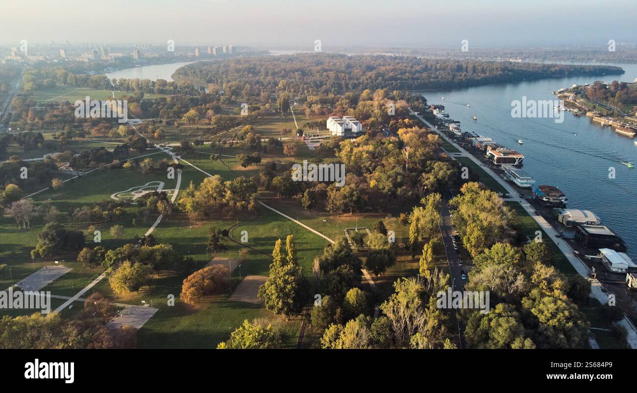 Usce Aerial view of the Usce city park near the river. Great aerial view of ...