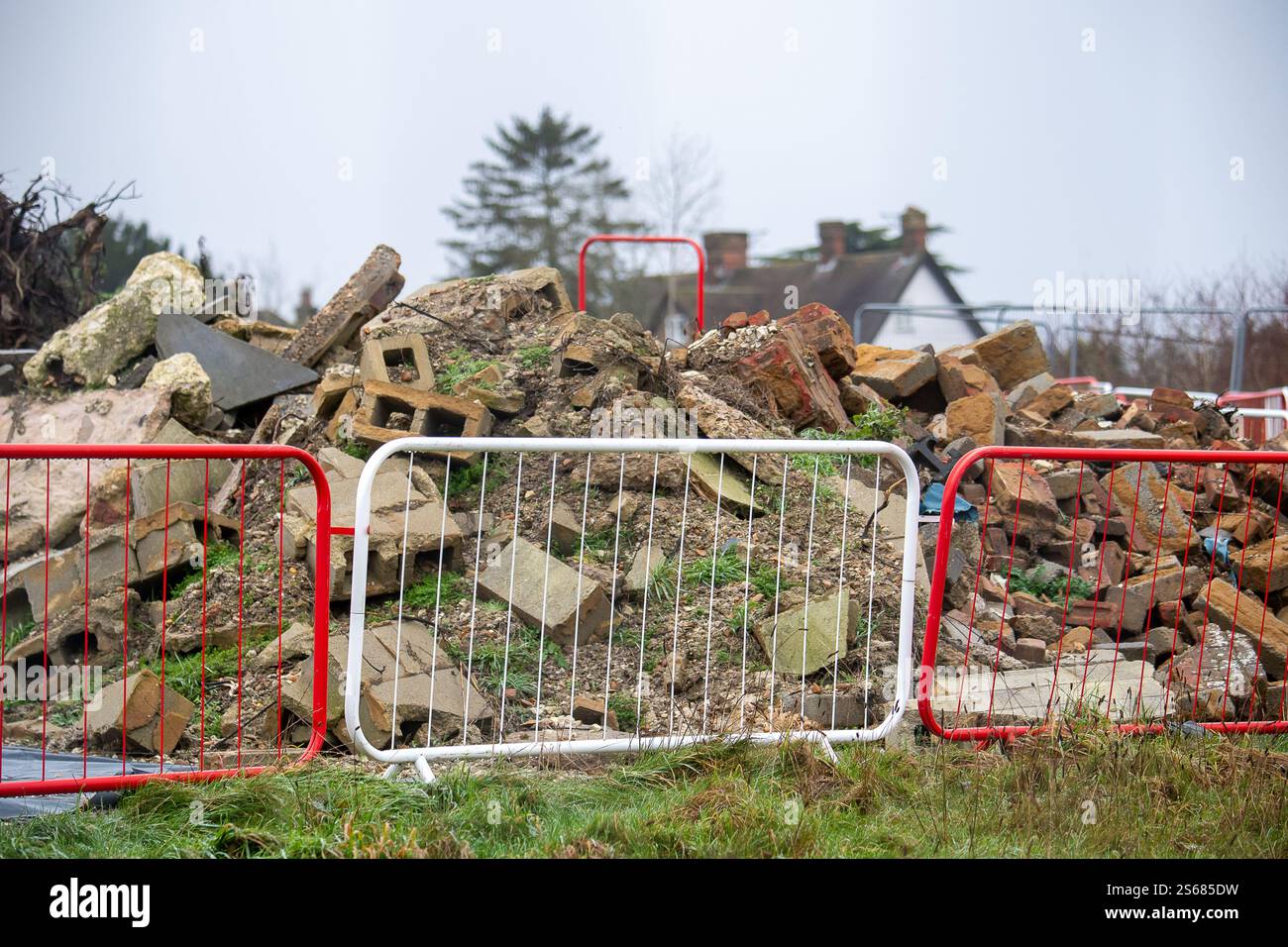 Wendover, UK. 16th January, 2025. Rubble from buildings destroyed by HS2 in Wendover, Buckinghamshire. The High Speed Rail 2 project is reported to be hugely over budget. Credit: Maureen McLean/Alamy Live News Stock Photo