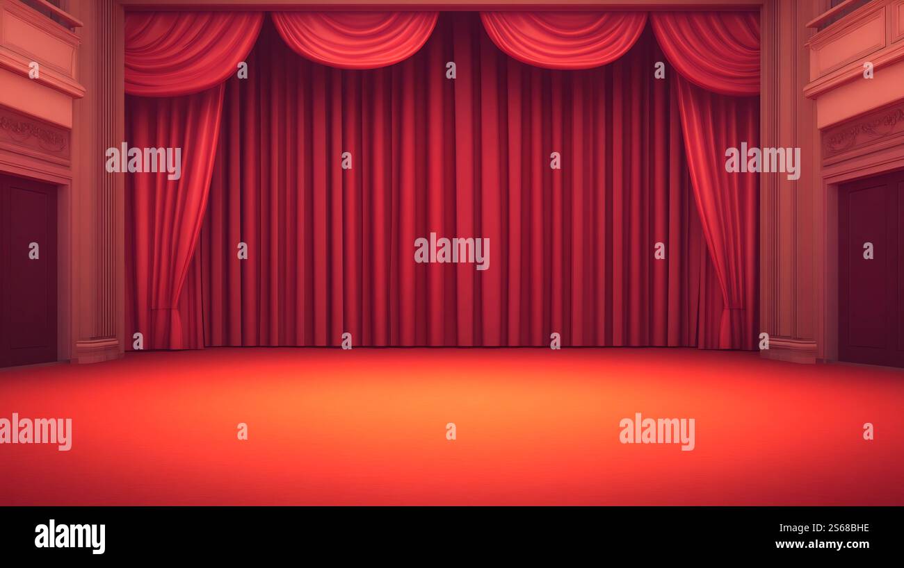 Lavish Theater Performance Stage with Opulent Red Velvet Curtains and ...