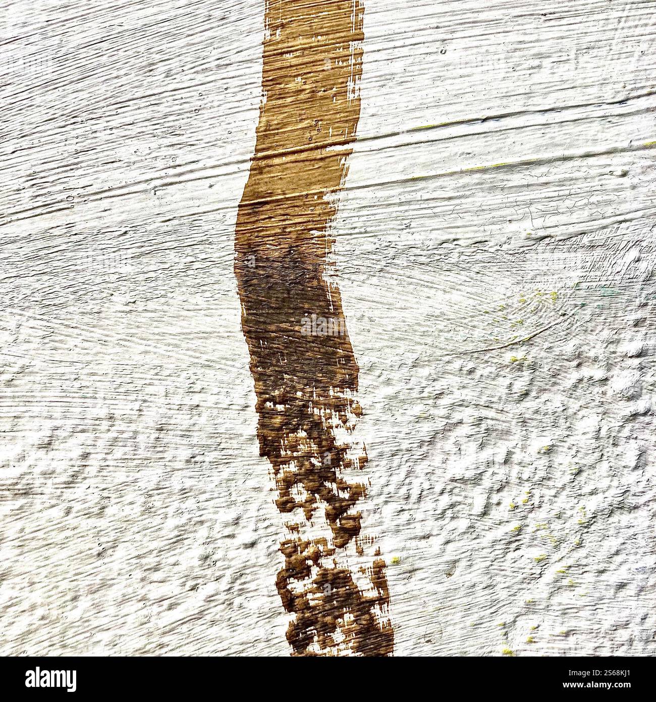 A close-up of a textured white concrete surface with an abstract earth-toned brushstroke. Ideal for artistic designs. - Smartphone Captured Stock Image