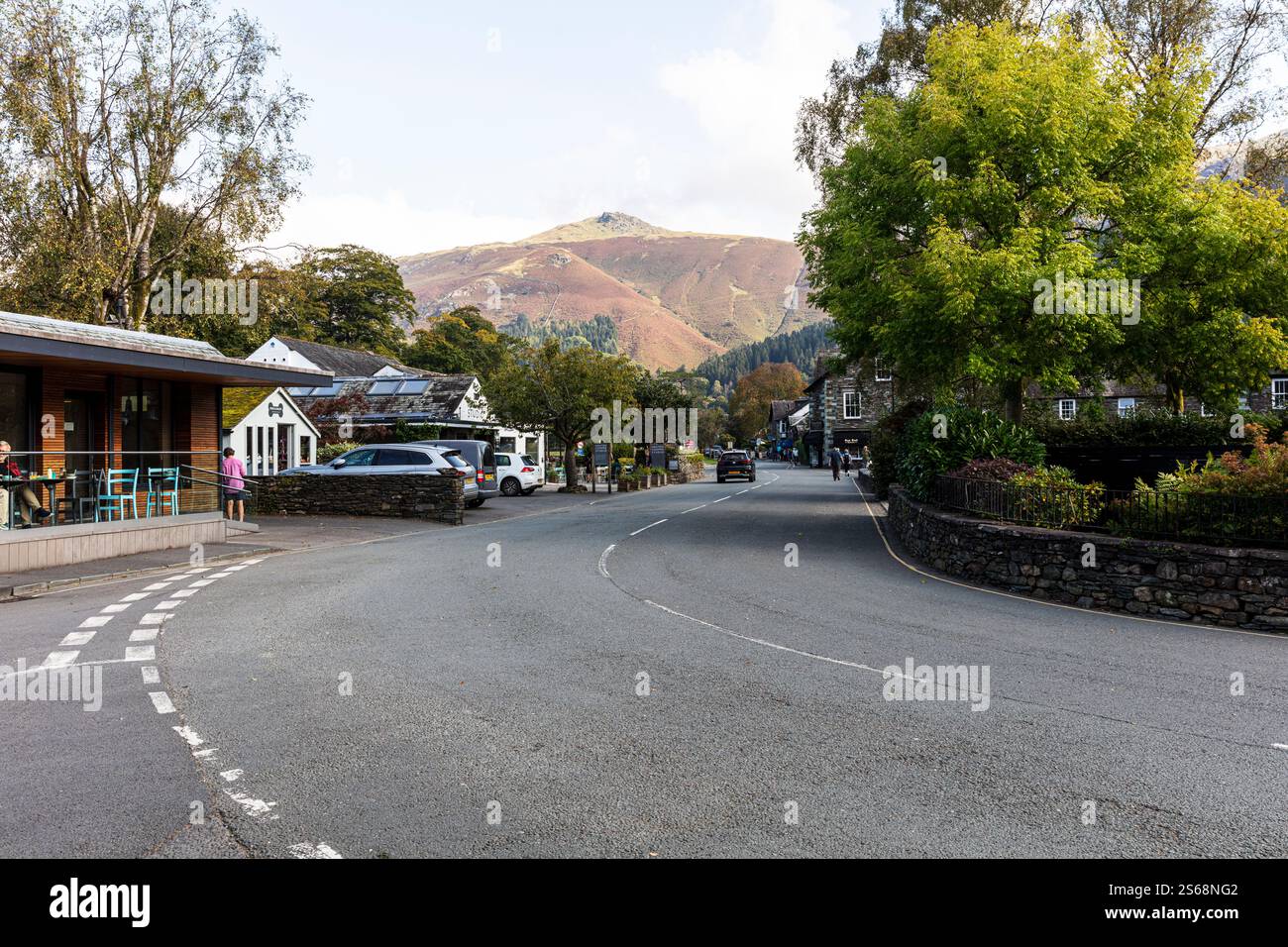 Grasmere Village, Cumbria, Lake District, UK, England, Grasmere, village, villages, village centre, road, street, roads, streets, grasmere shops, shop Stock Photo