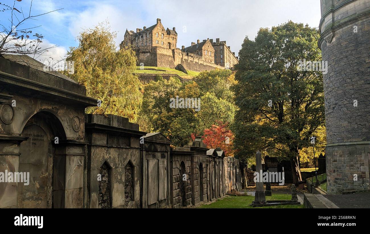 Edinburgh Castle from Cemetery in Scotland - Smartphone Captured Stock Image