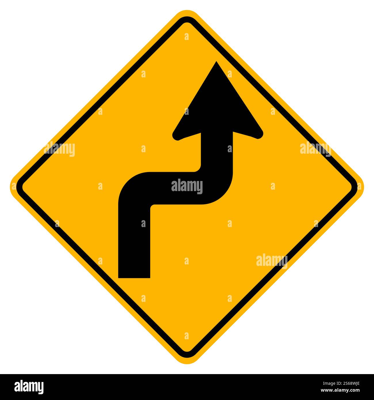 Warning signs Sharp double curve, first to right on white background Stock Vector