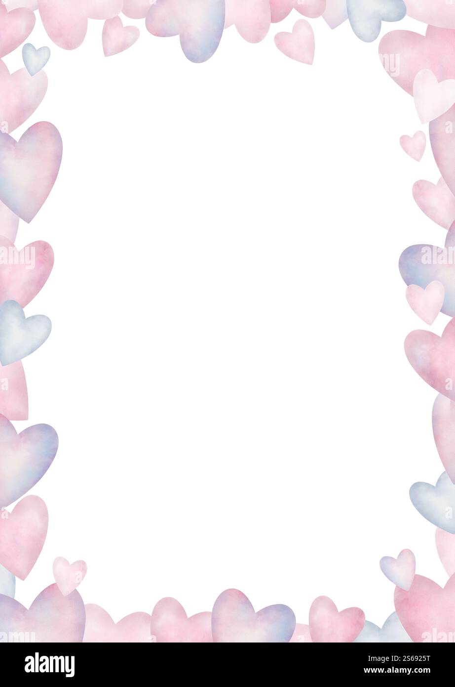 Watercolor hearts frame border. Lovely template in pink and purple ...