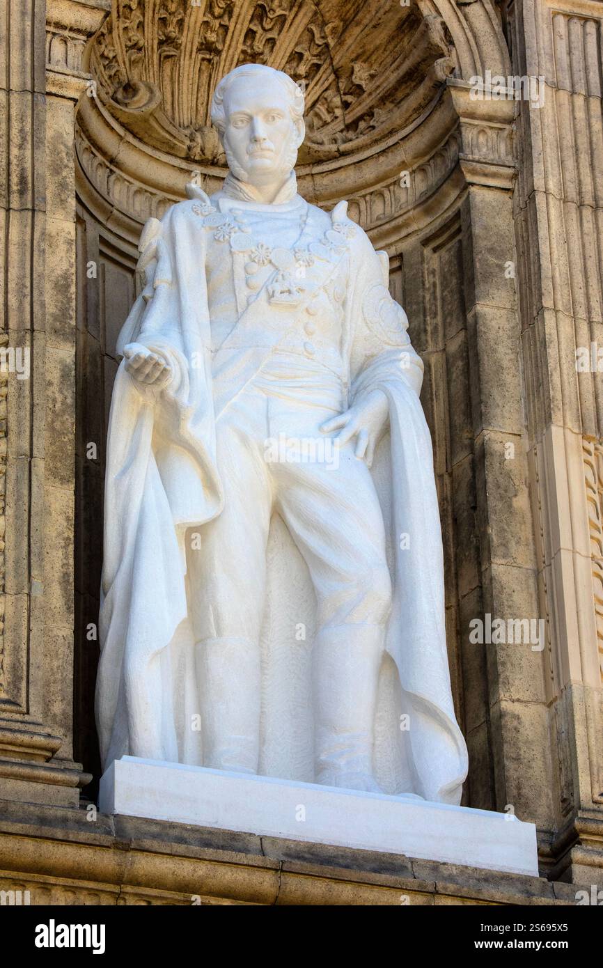 London, UK - July 29th 2024: A beautiful statue of Prince Albert on the exterior of the Royal Albert Hall in London, UK. Stock Photo