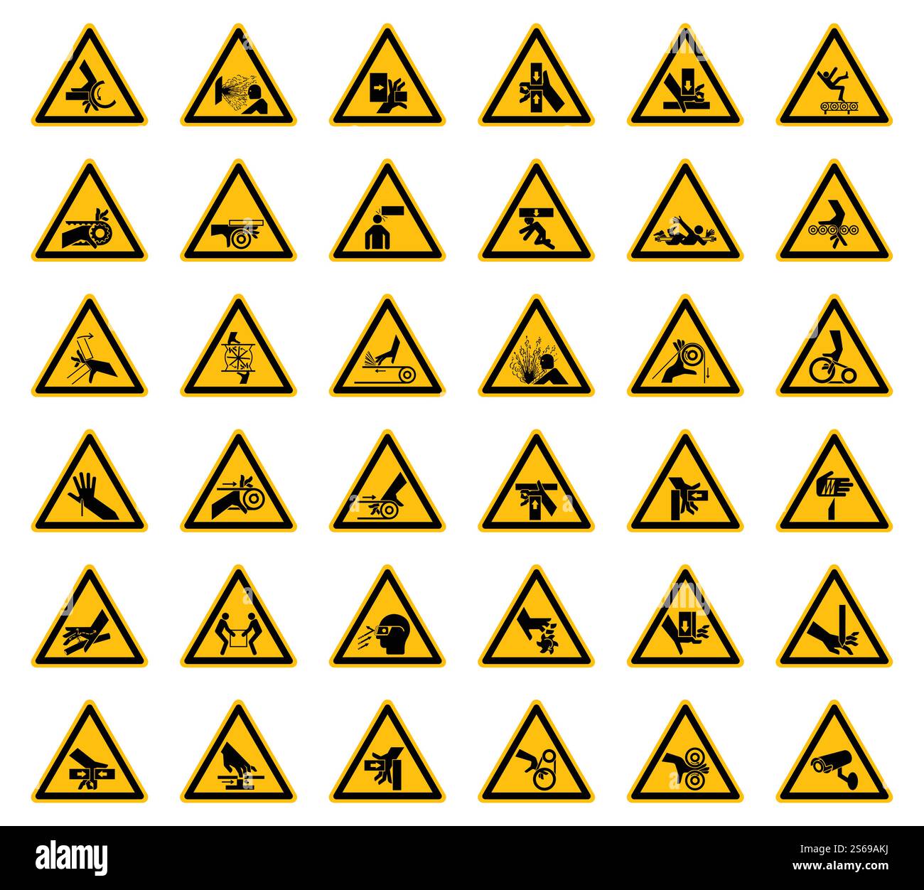 Triangular Warning Hazard Symbols labels On White Background Stock Vector