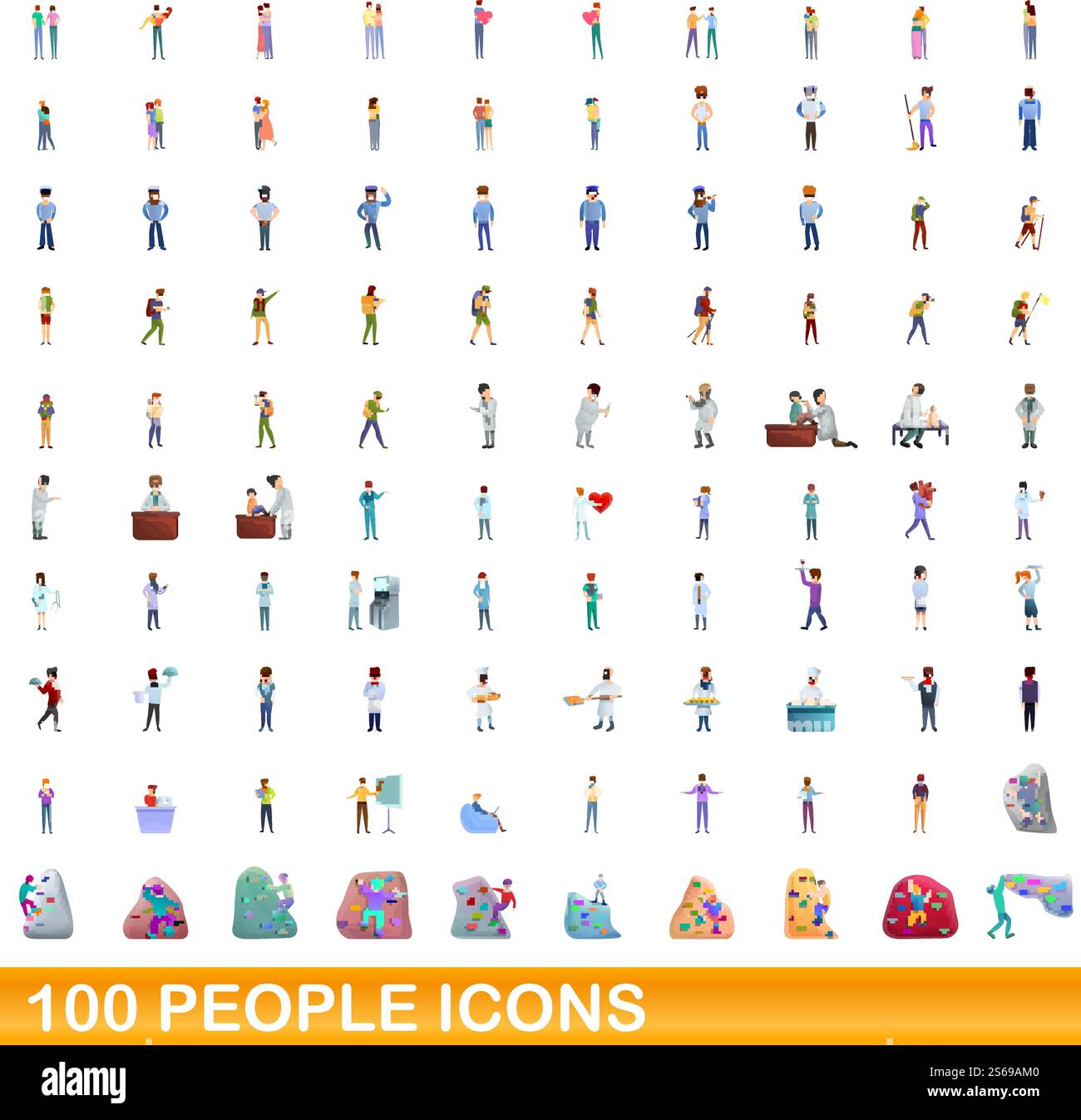 100 people icons set. Cartoon illustration of 100 people icons vector ...