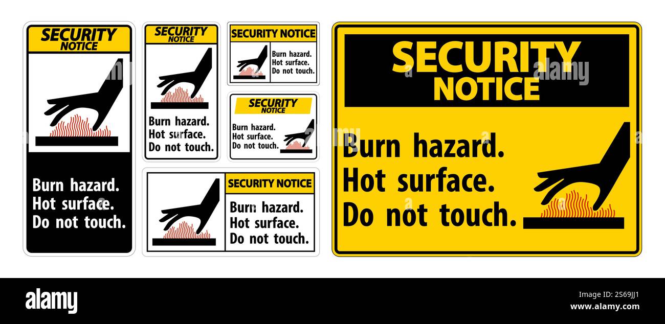 Security Notice Burn hazard,Hot surface,Do not touch Symbol Sign ...