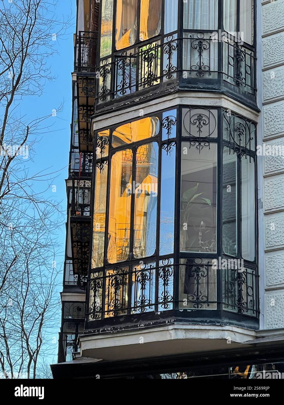 Balconies in Art-Nouveau building. Madrid, Spain. - Smartphone Captured Stock Image