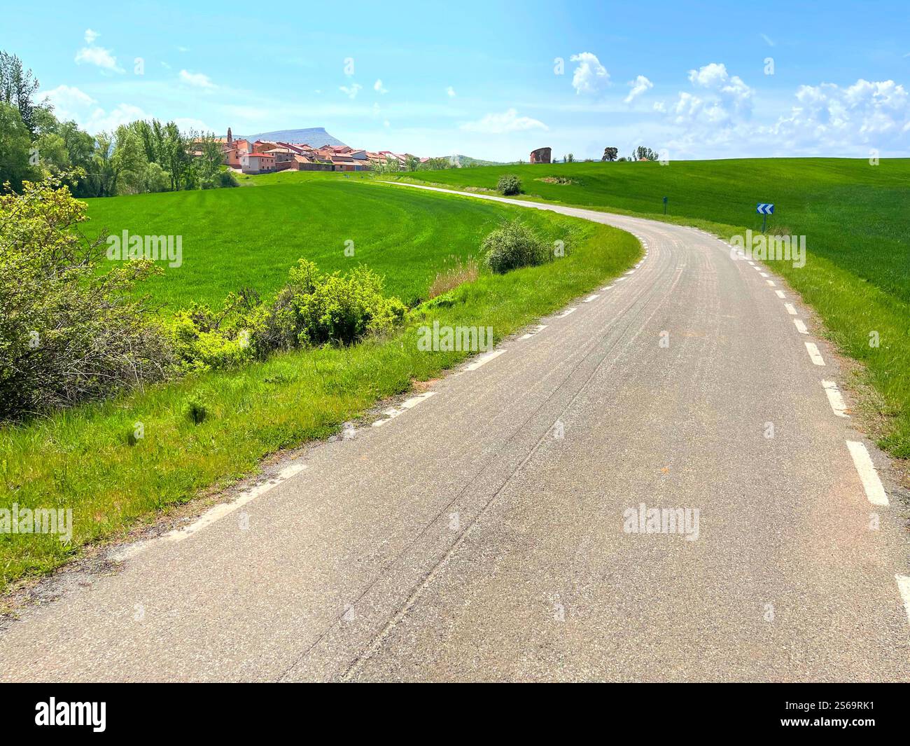 Road and overview of the village. Noviales, Soria province, Castilla Leon, Spain. - Smartphone Captured Stock Image