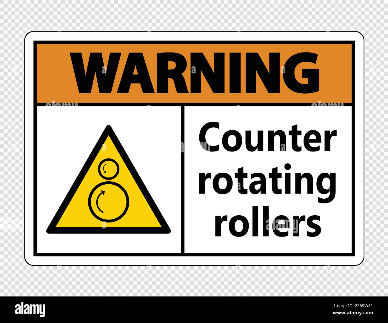 Warning counter rotating rollers sign on transparent background Stock Vector