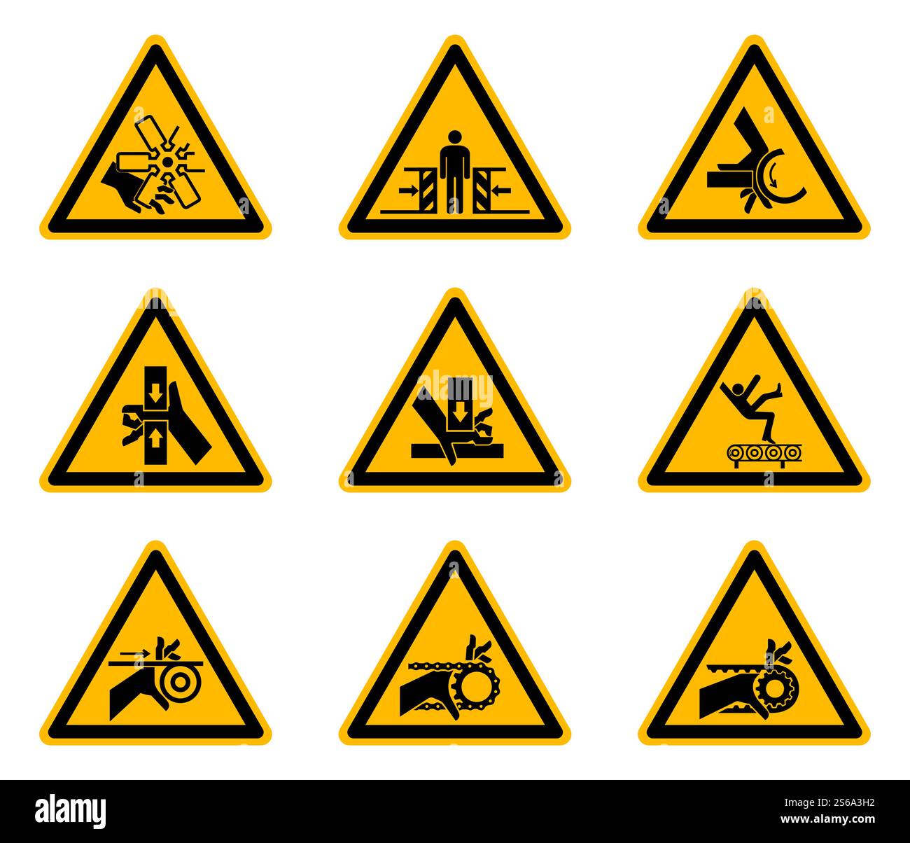 Triangular Warning Hazard Symbols labels On White Background Stock Vector