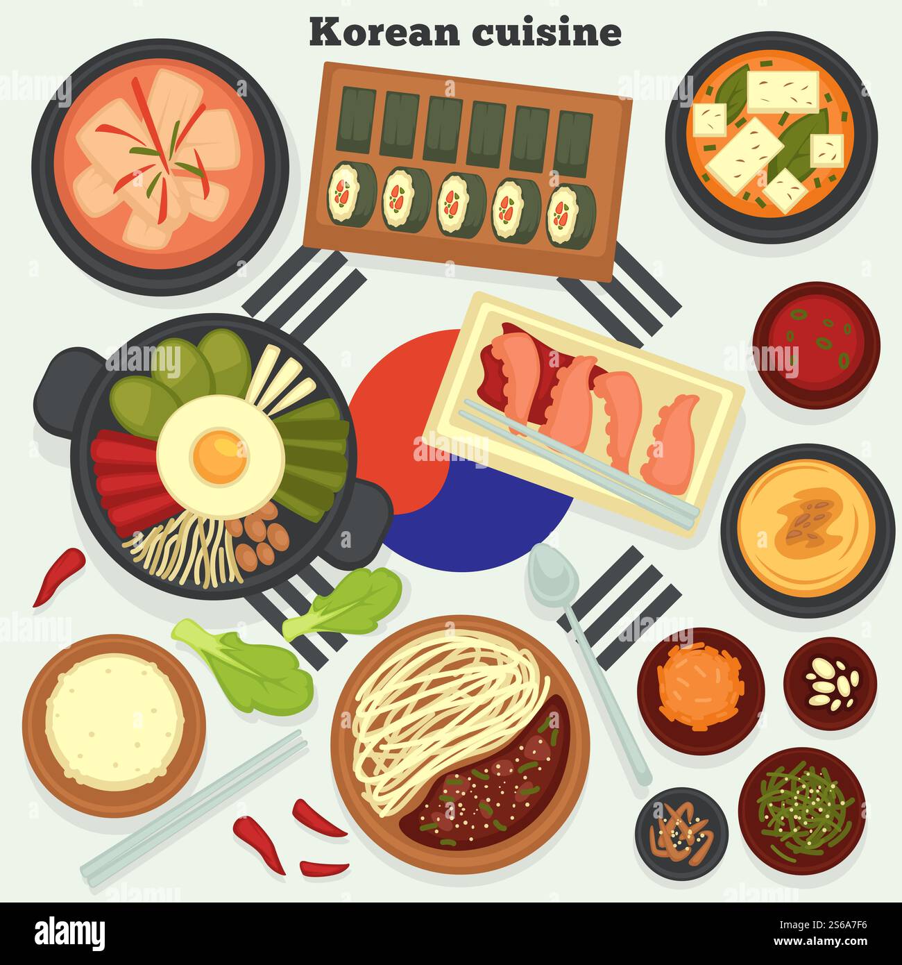 Travel to Korea Korean cuisine traditional dishes and meals vector ...