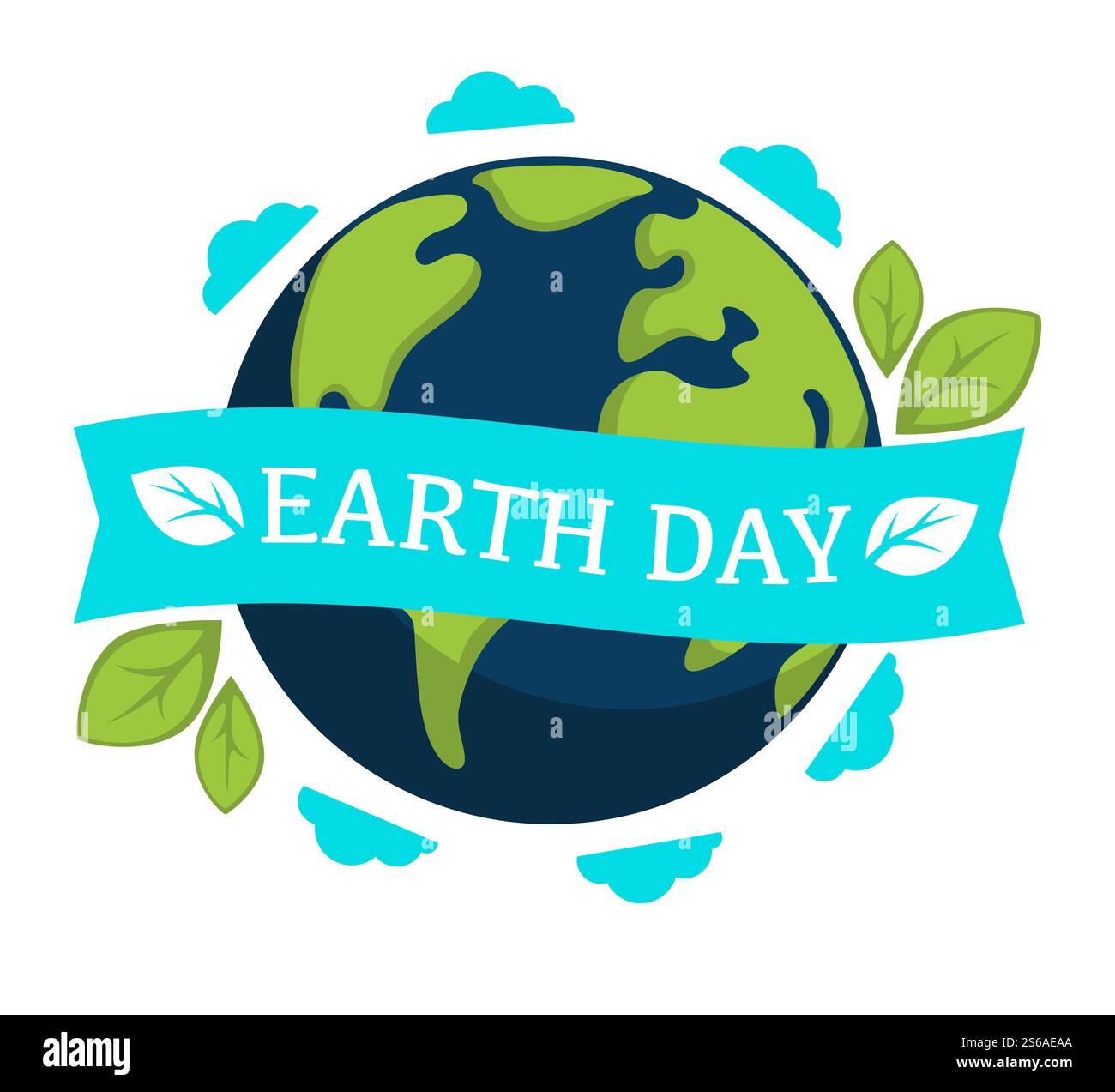 Planet and plant leaves Earth day isolated icon vector ecology and ...
