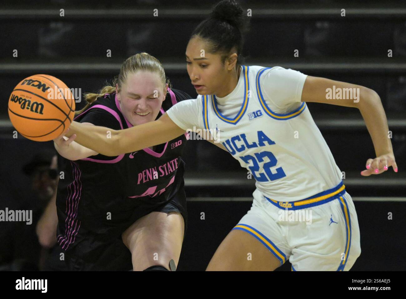 Penn State center Gracie Merkle (44) and UCLA forward Kendall Dudley