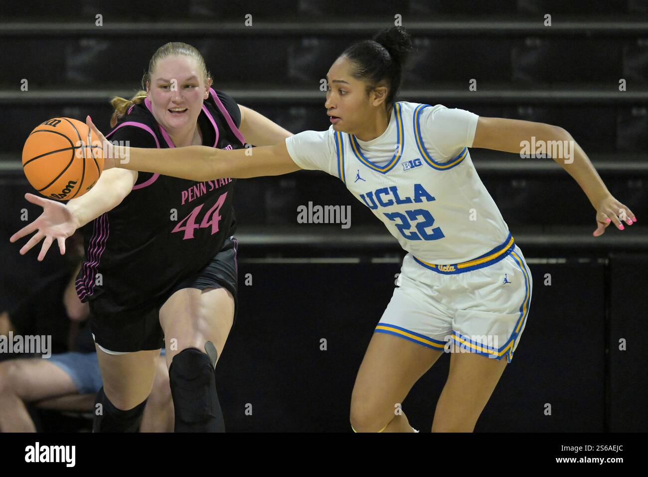 Penn State center Gracie Merkle (44) and UCLA forward Kendall Dudley
