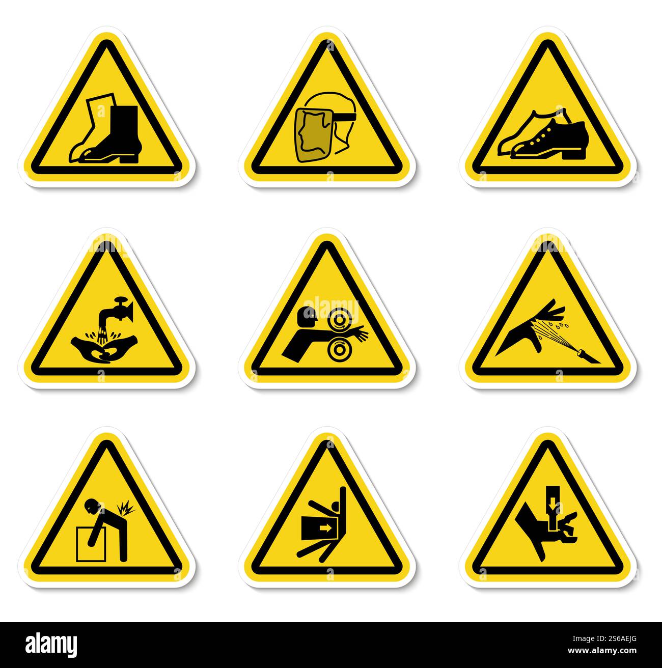 Triangular Warning Hazard Symbols labels On White Background Stock Vector