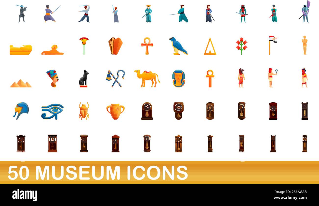 50 museum icons set. Cartoon illustration of 50 museum icons vector set ...
