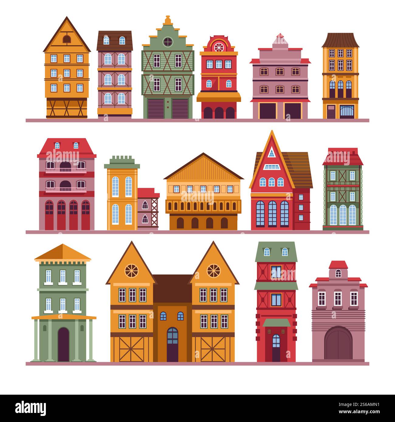 Town buildings urban architecture classic design vector isolated houses ...