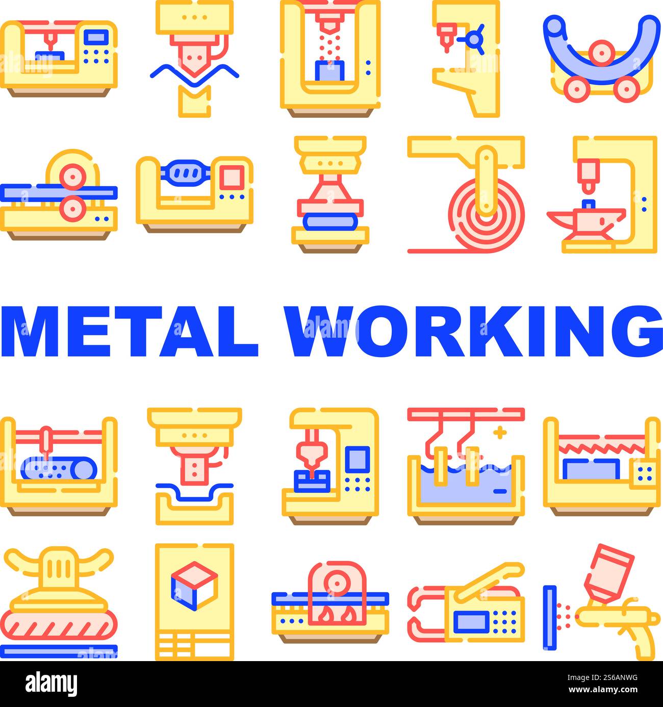 Metal Working Industry Collection Icons Set Vector. Metal Working ...
