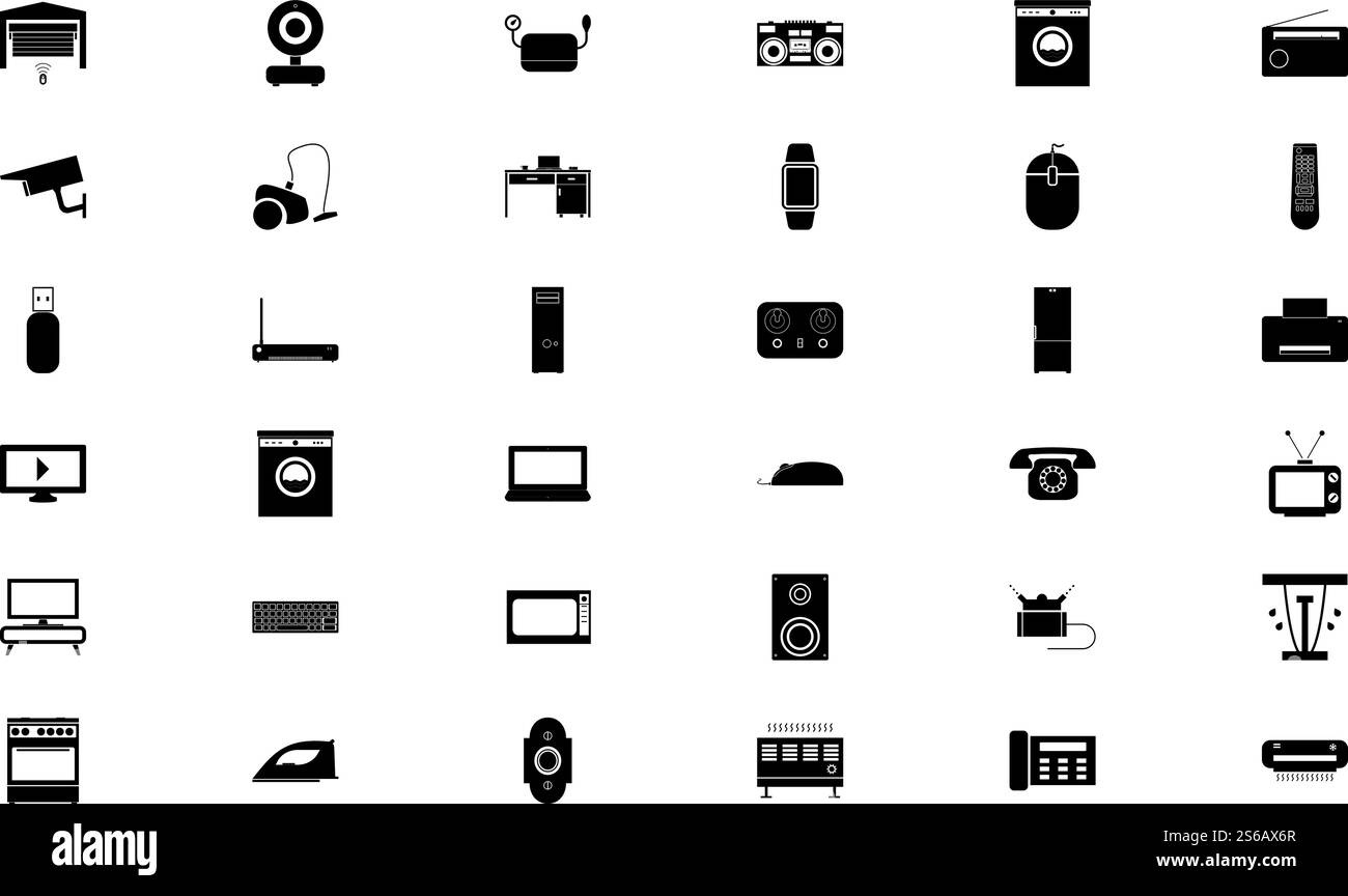 Consumer electronics black color set solid style vector illustration. Consumer electronics black color set solid style image Stock Vector