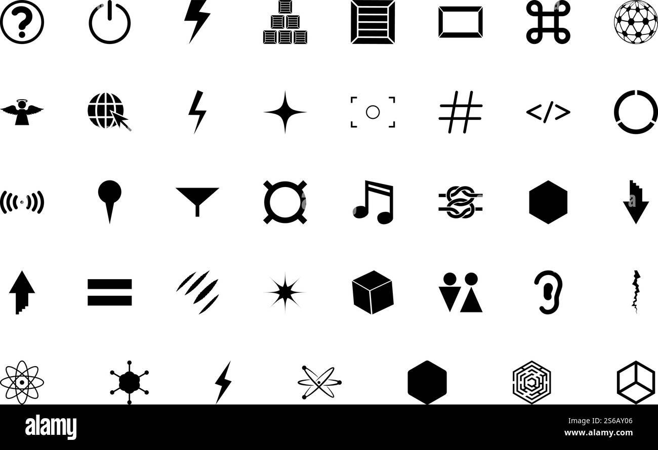 Shape symbol sing web black color set solid style vector illustration. Shape symbol sing web black color set solid style image Stock Vector