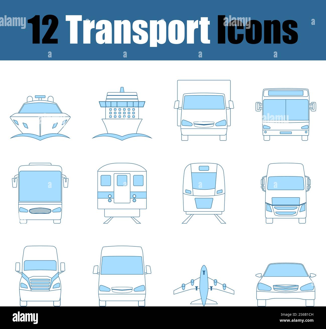 Transport Icon Set. Thin Line With Blue Fill Design. Vector Illustration. Stock Vector